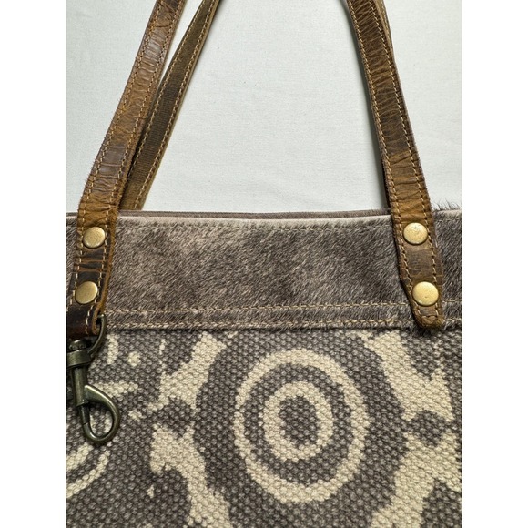 Myra Bag Western Aztec Canvas Tote Leather Strap Shoulder Bag Brown - Picture 8 of 8